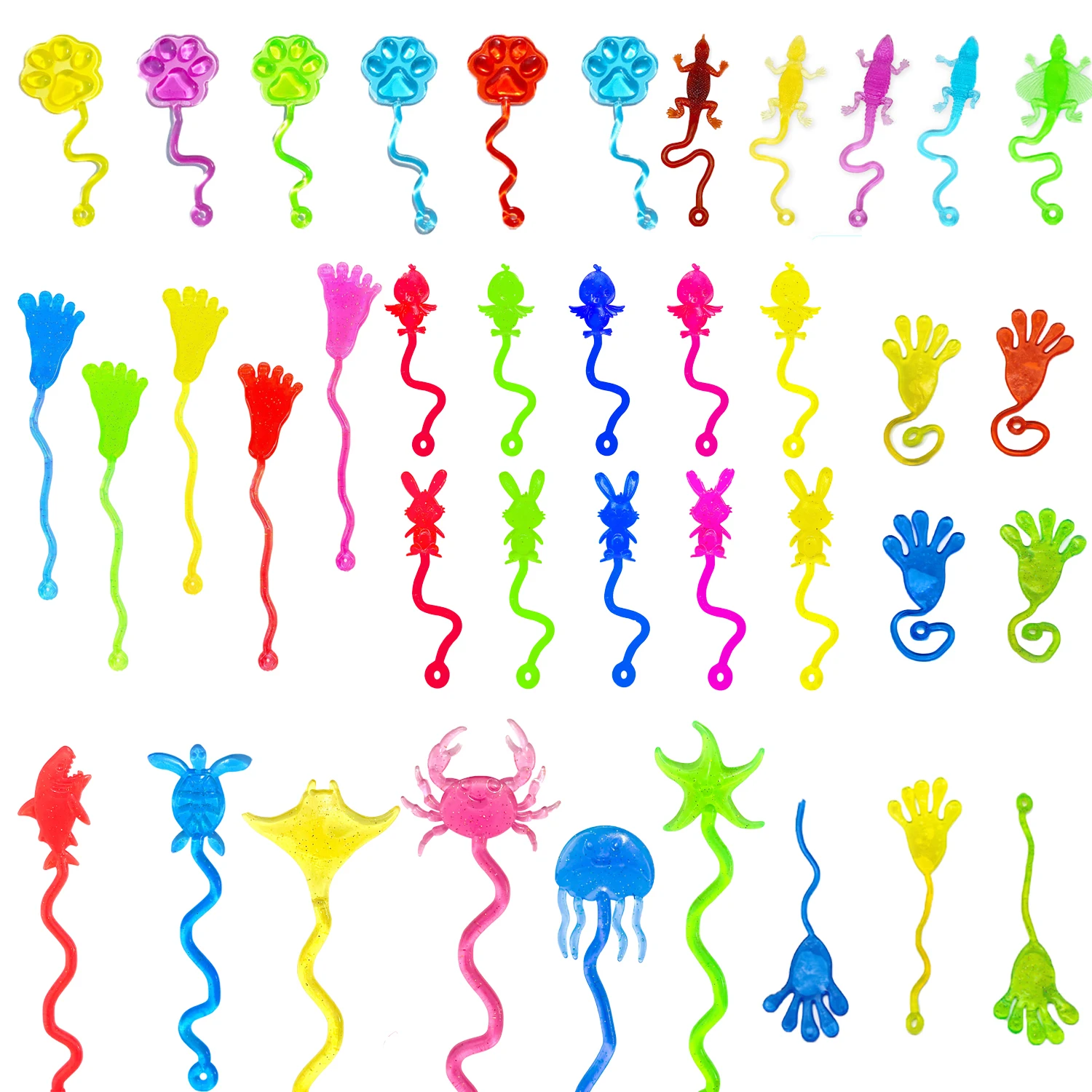 

24pcs elastic wall toys, various styles, random colors, creative prank toys, palms, soles, Easter gifts