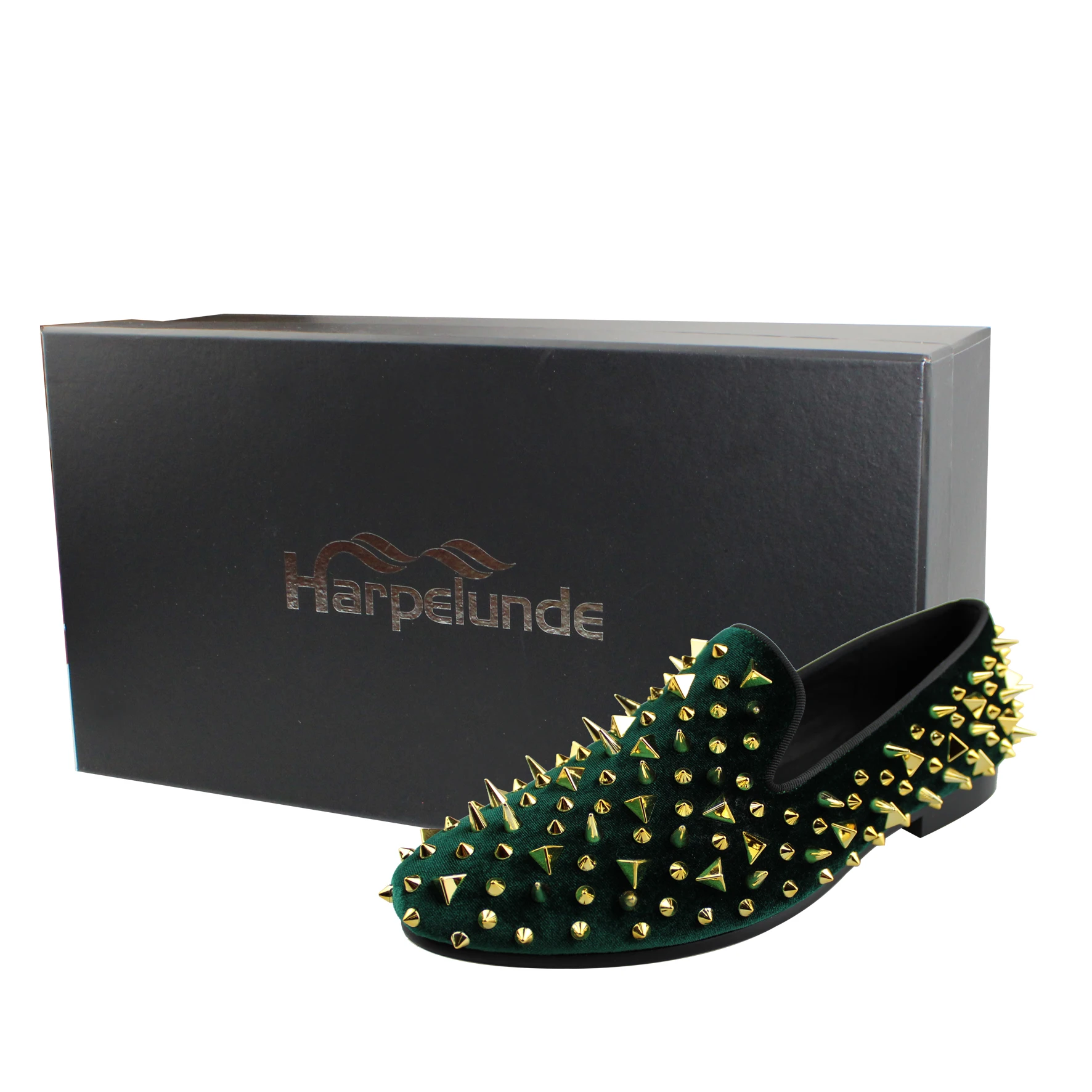 Harpelunde Spikes Men Black Dress Wedding Shoes Slip On Tuxedo Rivets Loafers Prom Velvet Slippers