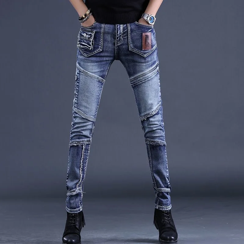 

2024 Spring and Autumn New Fashion Trend Retro Solid Color Elastic Jeans Men's Casual Comfort High Quality Small Foot Pants 36