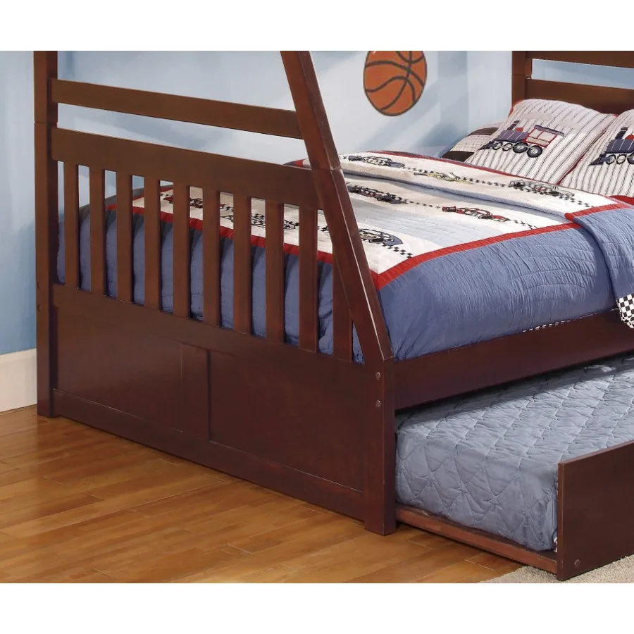 1pc Twin/Full Bunk Bed with Twin Trundle Dark Cherry Finish Wooden Bedroom Furniture