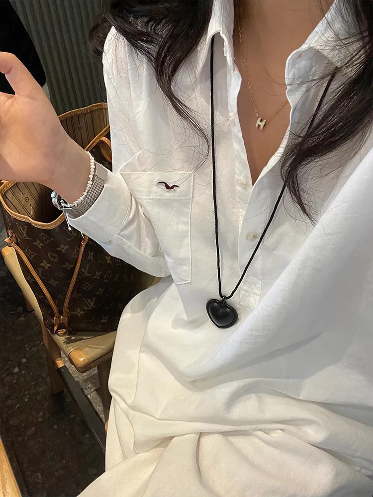 

Early Spring Korean Sle Women's Long Sve White irt Inner Wear High Design Sense Minor Trend Loose Fit Cotton Top