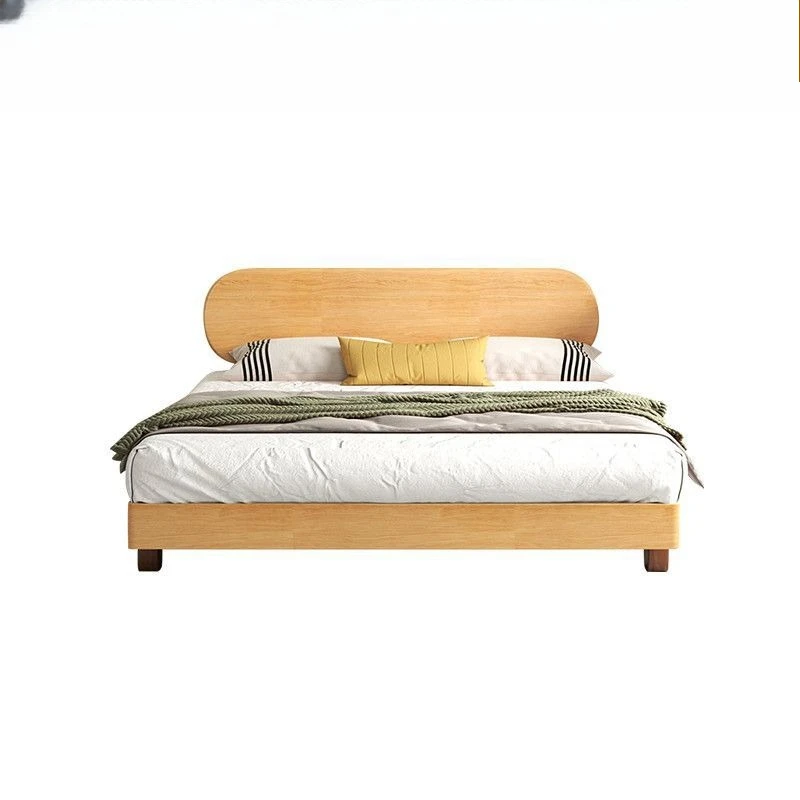 

Beech modern simple double bed, household, small apartment environmentally friendly solid wood bed