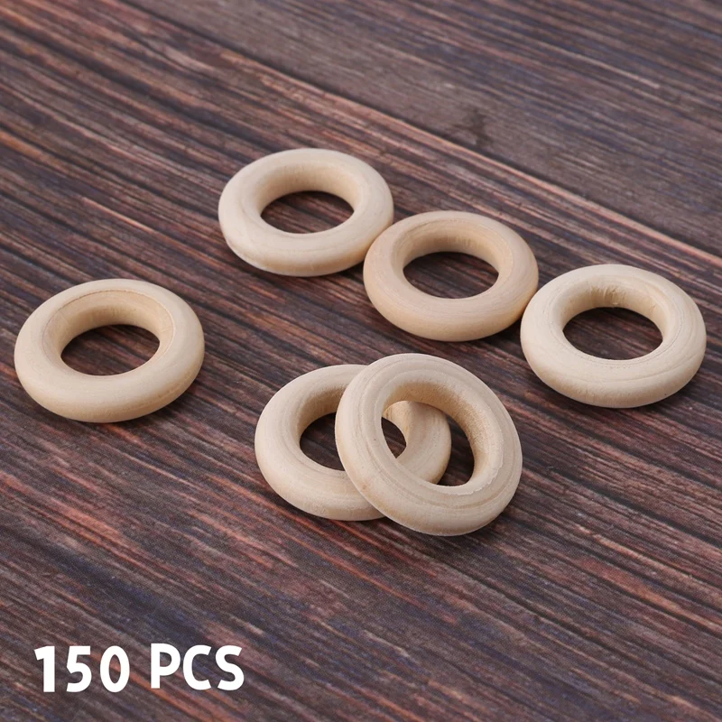 A01F-150 Pcs 25 Mm/1 Inch Wooden Craft Ring Unfinished Wooden Rings Circle Wood Pendant Connectors For DIY Projects