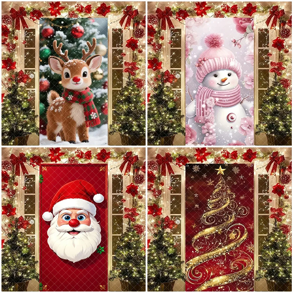 

Рождественская тема Санта-Клаус милый Лось Снеговик дверная крышка баннер фотозона фон праздничное украшение для вечеринки принадлежности для фотосъемки
