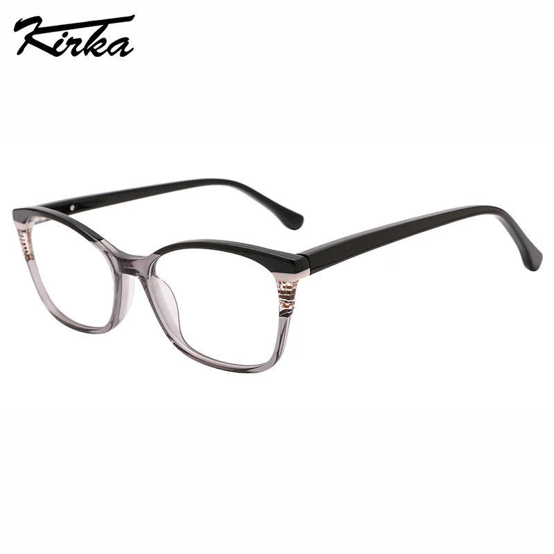 Kirka Female Acetate Cat Eye Dotted/Stripes Crystal Laminating Colors Optical Frames Prescription Lens Eyeglasses WD4255