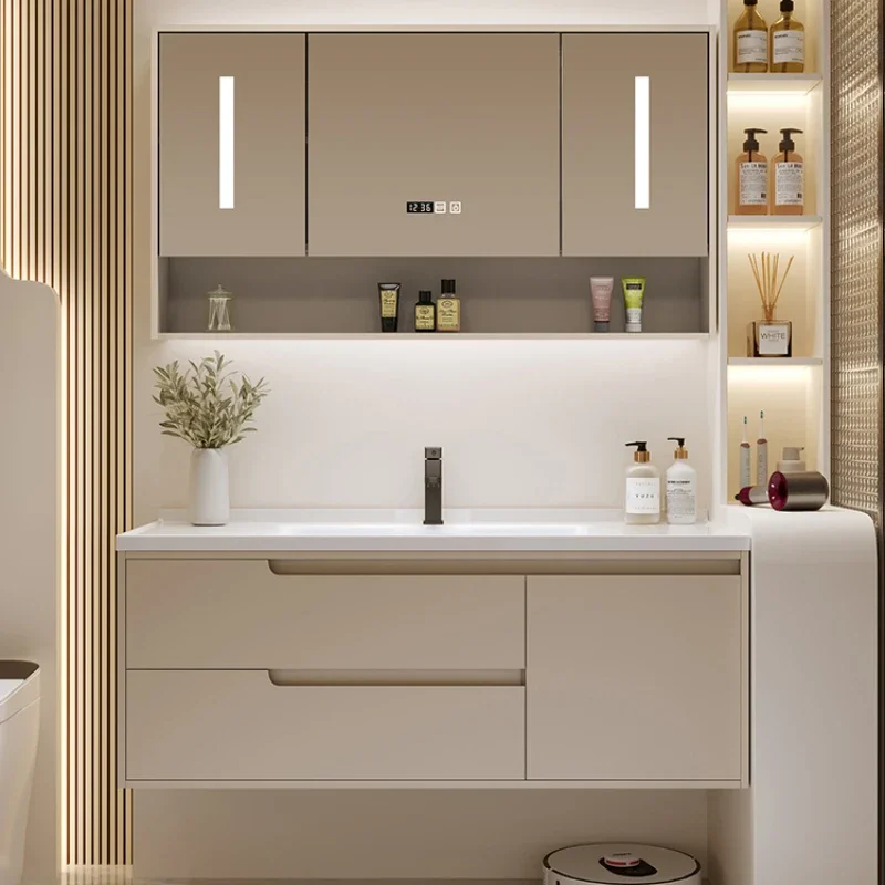 Light Luxury Bathroom Cabinets Modern Corner Smart White Drawer Bathroom Cabinets Mirror Slim Armadietto Home Furniture