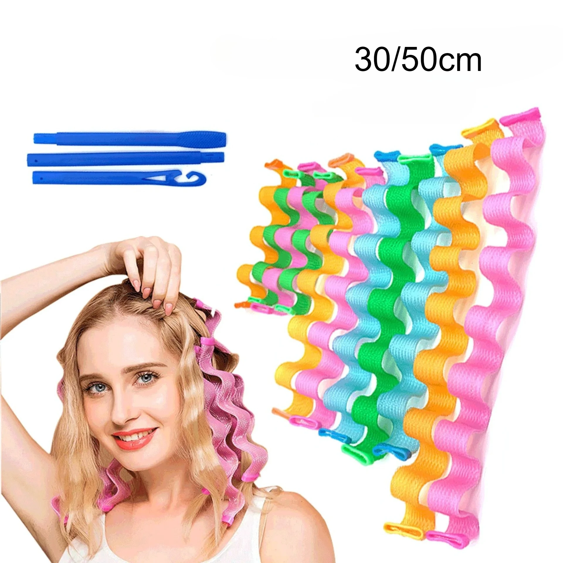 10/12pcs/set Water Wave Hair Curlers 30 50cm Spiral Hair Rollers Heatless Quick Styling Tool for All Hair Types Salon Home Use