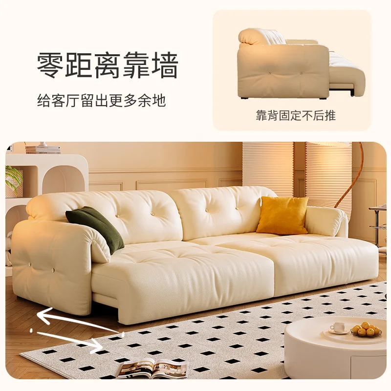Cloud Retractable Sofa French Cream Wind Straight Row Multi-functional Reclining And Sleeping Leather Electric Sofa