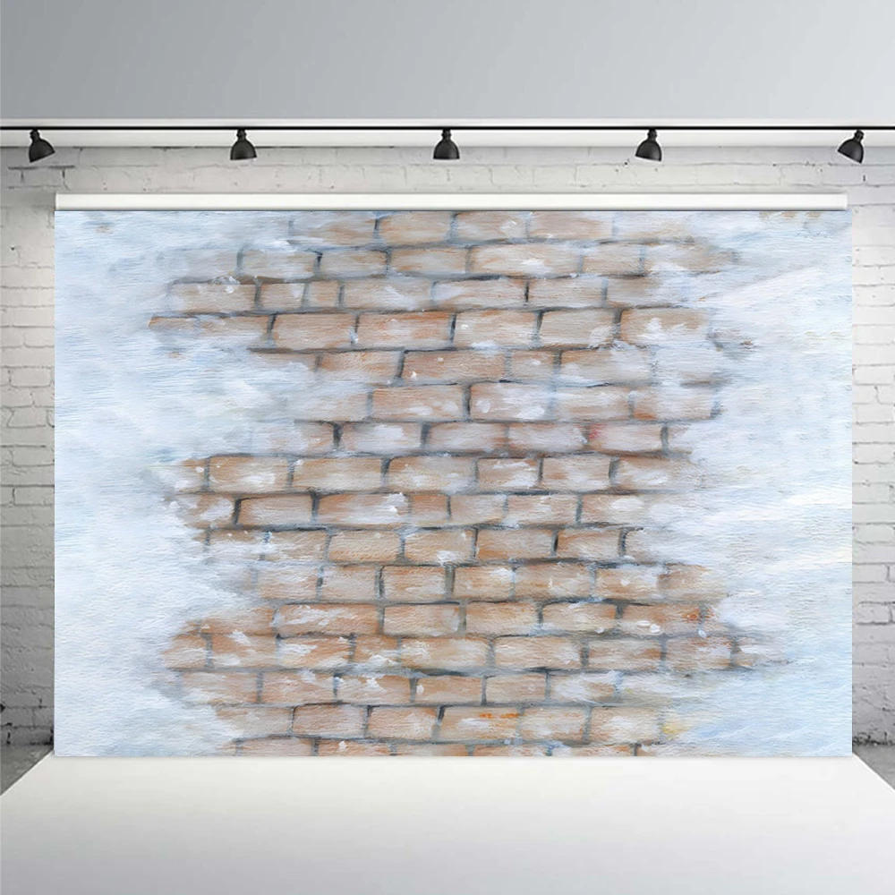 Winter Christmas Snow Brick Photography Background Stone Floor Baby Shower Cake Smash Kids Family Portrait Backdrop Studio Props