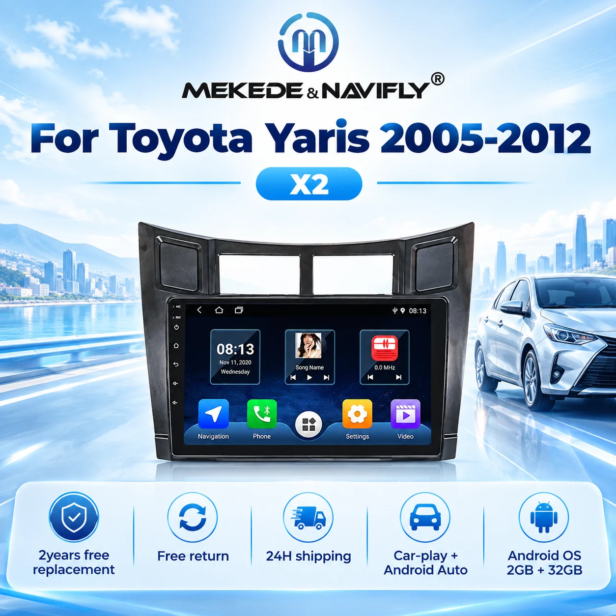 Car Play Android Auto Car Radio Stereo For Toyota Yaris 2005-2012 Wireless Carplay GPS Navigator Multimedia Player FM Autoradio