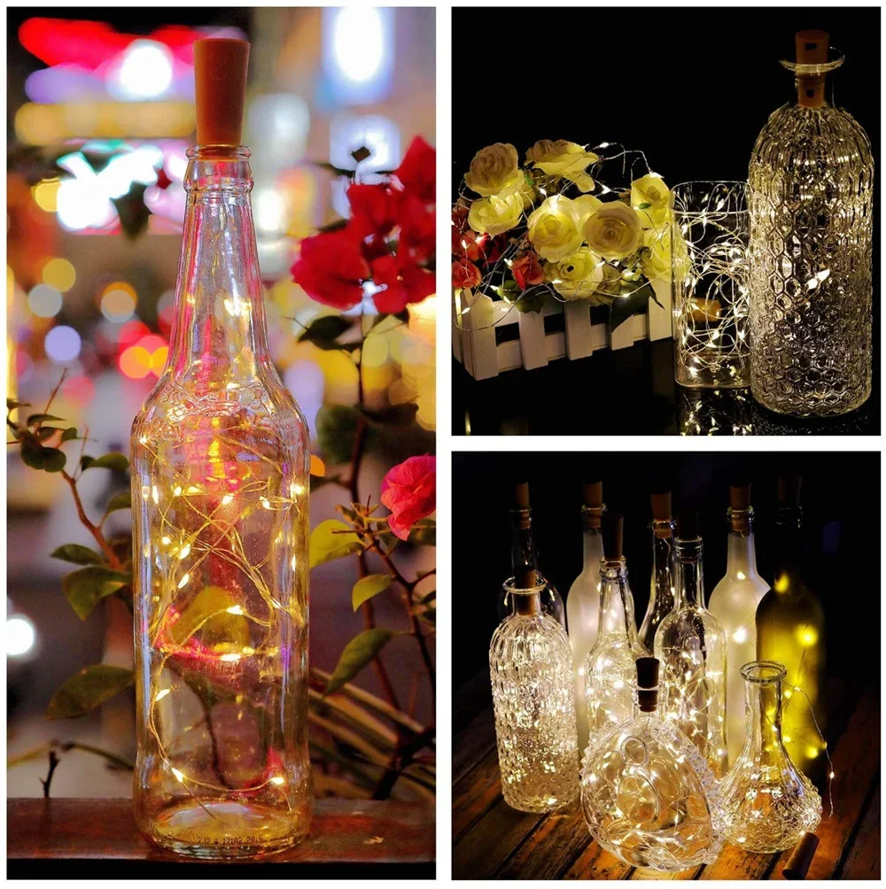 6 قطعة/الوحدة زجاجة النبيذ ضوء LED الفلين سلسلة أضواء بطارية تعمل سلك الفضة الجنية أضواء لحزب عيد الميلاد الزفاف ديكور للطاولات