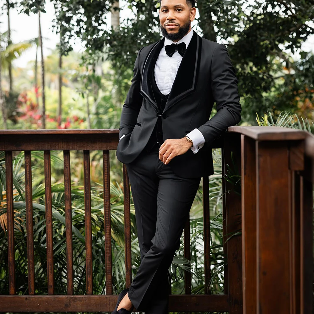 

Yimi 3 Pieces Wedding Suits for Men Slim Fit Shawl Lapel Groom Tuxedo Groomsmen Formal Prom Suit Jacket Pants Vest Customized