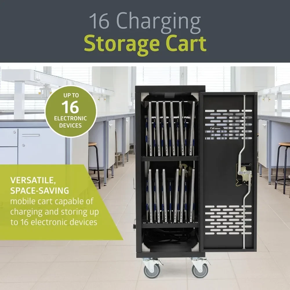 16-Device Classroom and Office Mobile Charging Storage Cart for Ipads, Chromebooks and Laptops, 34