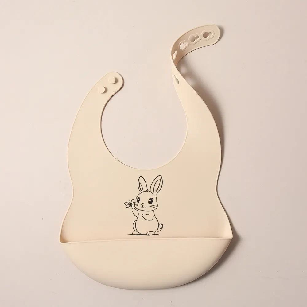 Beige cartoon bunny easter day Silicone Baby Bib ,smile bunny cute Drool Bibs for Toddlers,Feeding Bib Easy to Clean