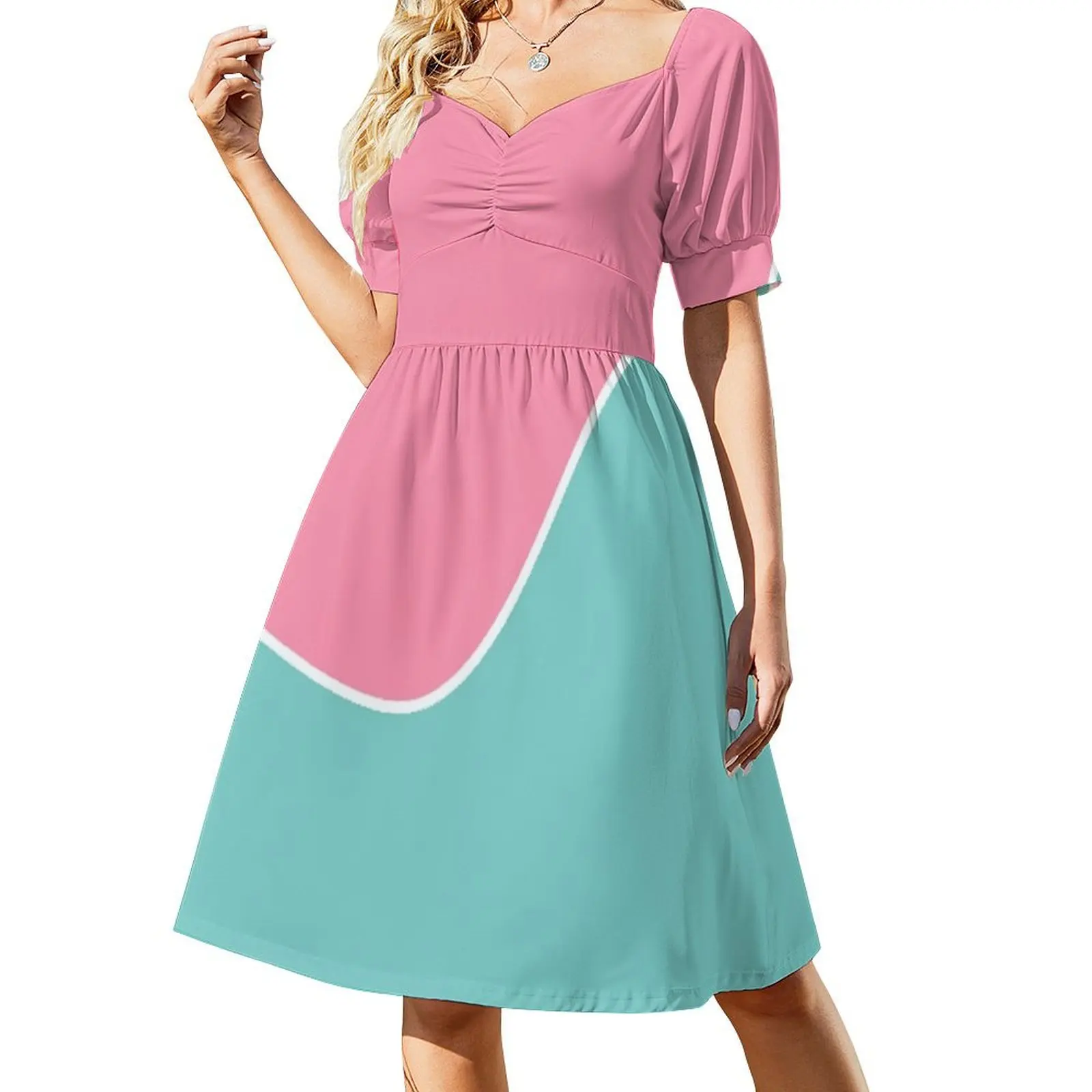 

Solid Colour Wave |Baker Miller Pink and Aqua Blue Short-Sleeved Dress Dress woman dresses women summer 2025