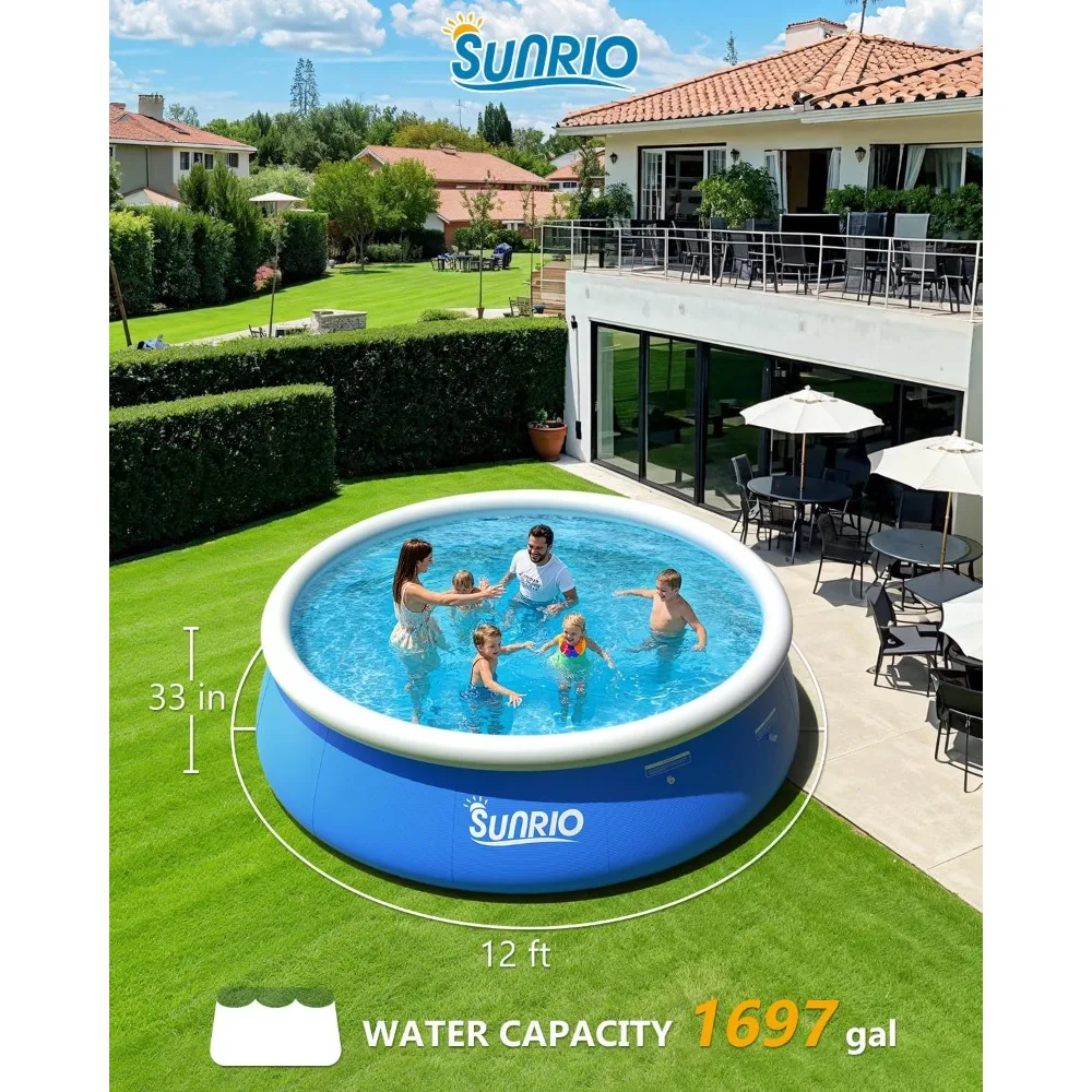 

2025 Upgrade 12'*33" Round Inflatable Top Ring Above Ground Swimming Pool Fast Easy to Set Up Blow Up Pool Set