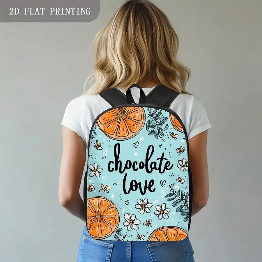 

Chocolate Love Orange Floral Print Lightweight Large Capacity Backpack With Zipper Closure Adjustable Straps