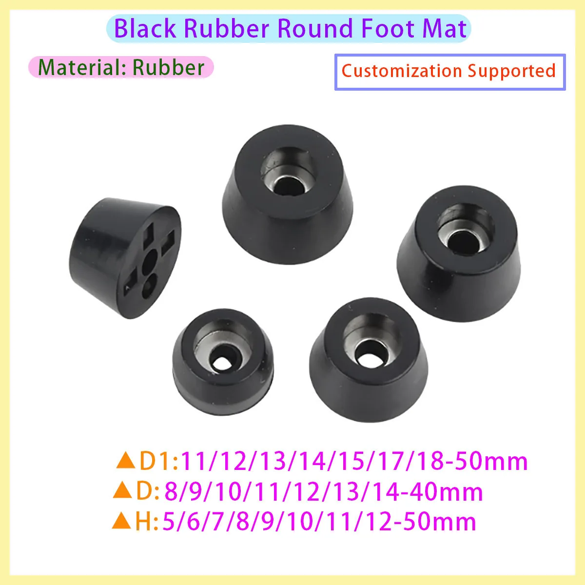 Black Rubber Foot Pads 11mm-50mm Shock-absorbing and Anti Slip Furniture Foot Pads, Table and Chair Leg Guards