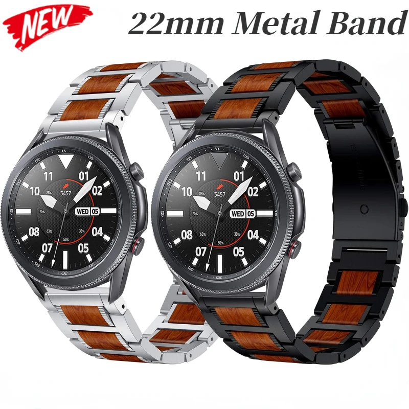 22mm Metal Rosewood Strap For Samsung Watch 3 Gear S3 Huawei Watch 4 Pro GT4/3/2 Pro Wooden Wristband Amazfit GTR 4/Stratos Belt