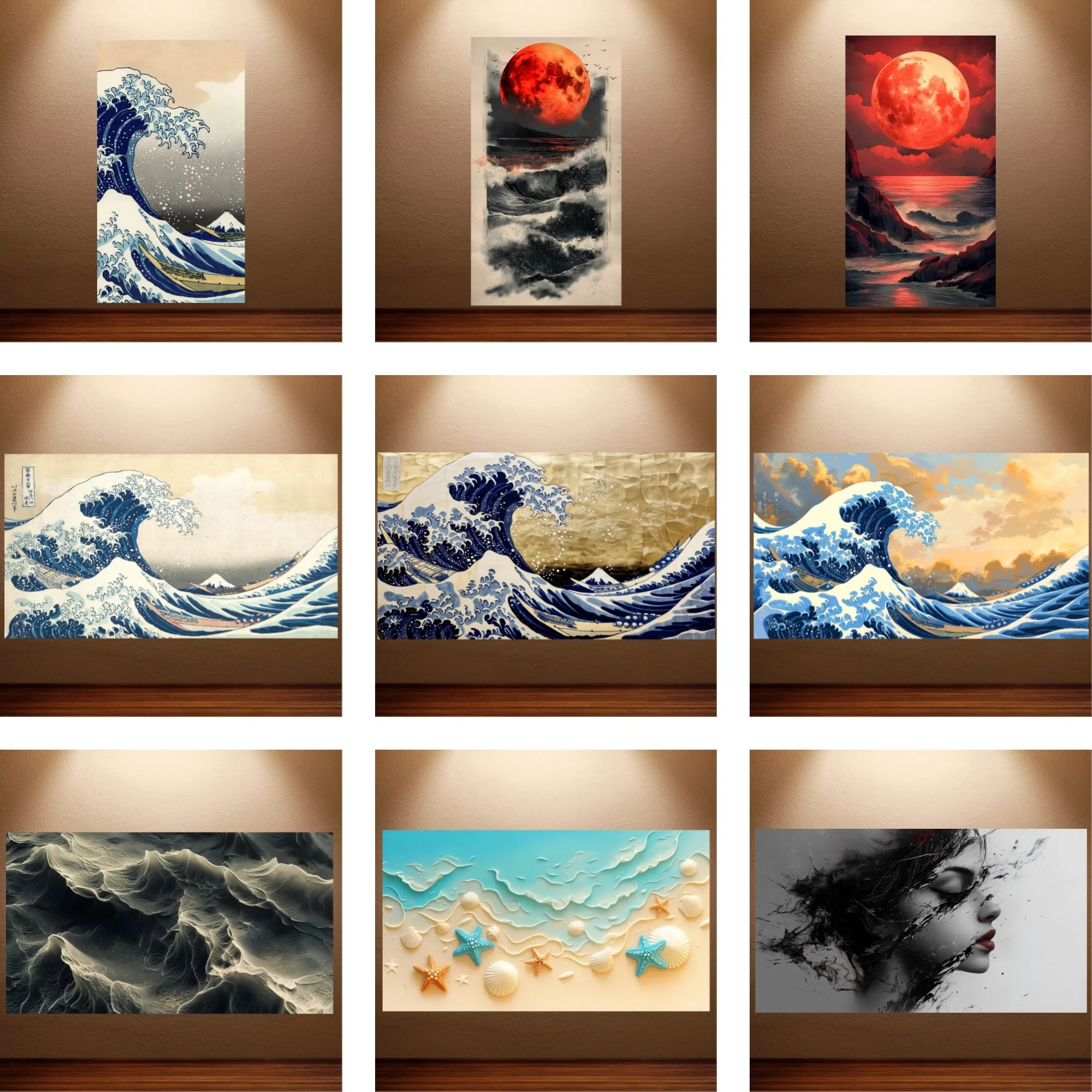 The Great Wave Off Kanagawa Poster Japanese Style Wave Wall Art Decal Custom Art Posters Canvas Painting Room Wall Art Stickers