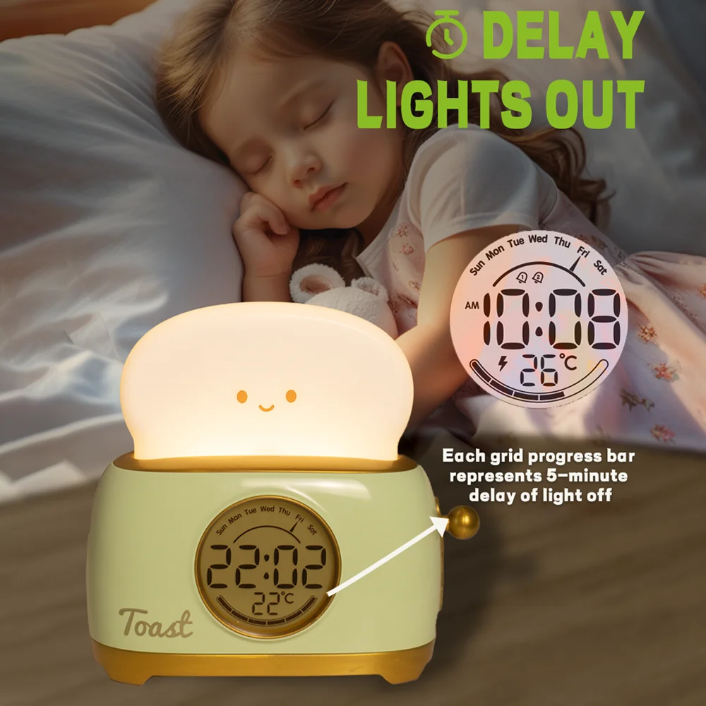 Kid Alarm Clock LED Night Light Digital Clock Children\'s Sleep Trainier For Home Bedroom Bedside Cute Temperature Display Reloj