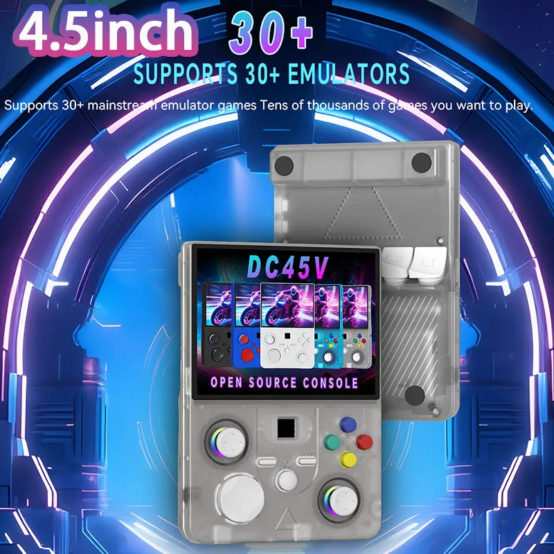 DC45V Retro Linux Handheld Console 4.5 Inch IPS Screen Portable Game Player RK3326 Support WiFi Open Source Emulator 64G/128G