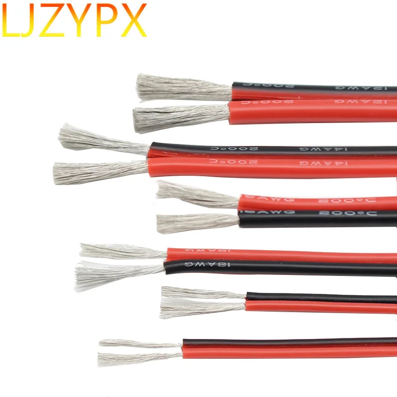 Red Black Tinned Copper Silicone Cable Wire Car Battery Automotive Wiring 18 16 14 12 10 8 6 4 2 Awg Thick Electrical Soft Cable