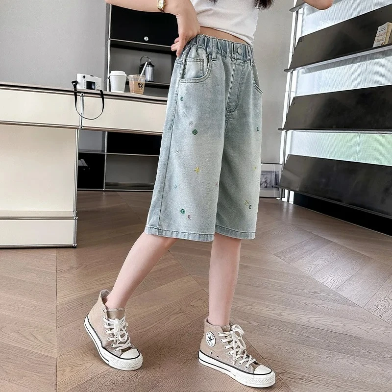 

Kids Casual Clothes Children Knee Length Short Jeans 5 6 7 8 9 10 11 12 13 14 Y Girls Denim Shorts High Waist Summer Solid Color