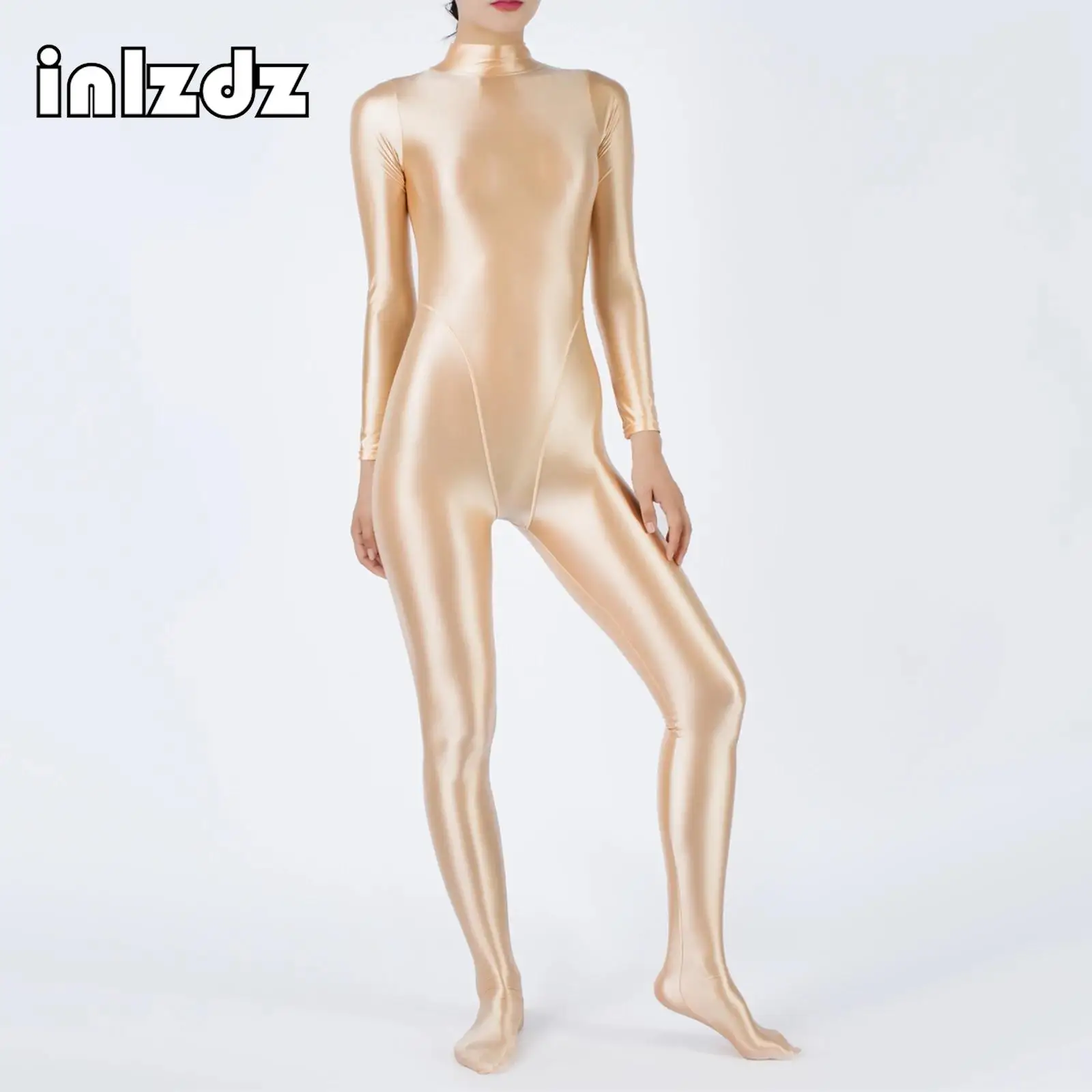 

Womens Glossy Catsuit Playsuits Wetlook Oil Shiny Tights Zipper Leotards Fullbody Overall Bodysuit Jumpsuits Surfing Swimsuit