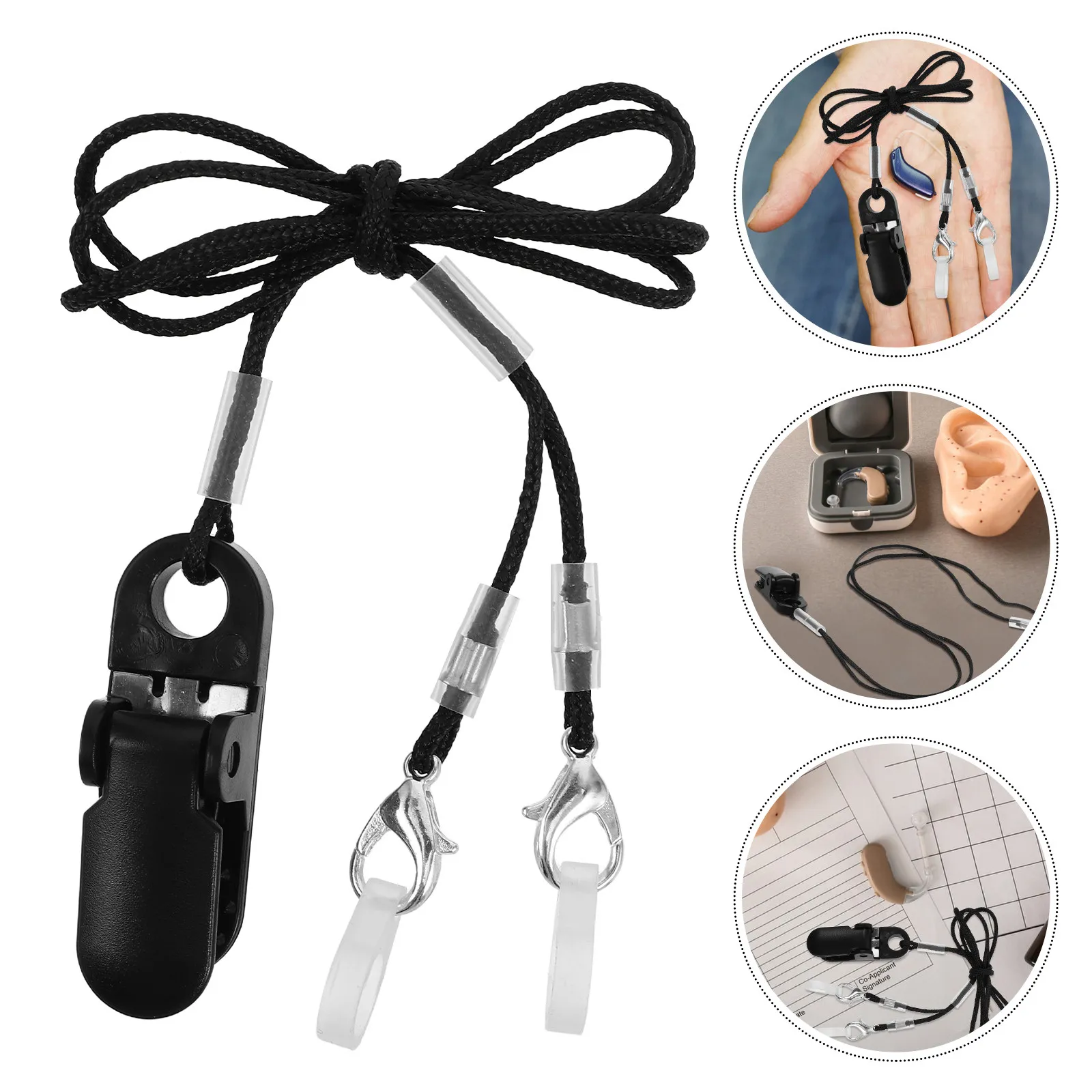 

2Set Silicone Hearing Aid Lanyard String with Stabilizer Clip Anti-Loss Comfortable Waterproof Secure Fit for Seniors Outdoor