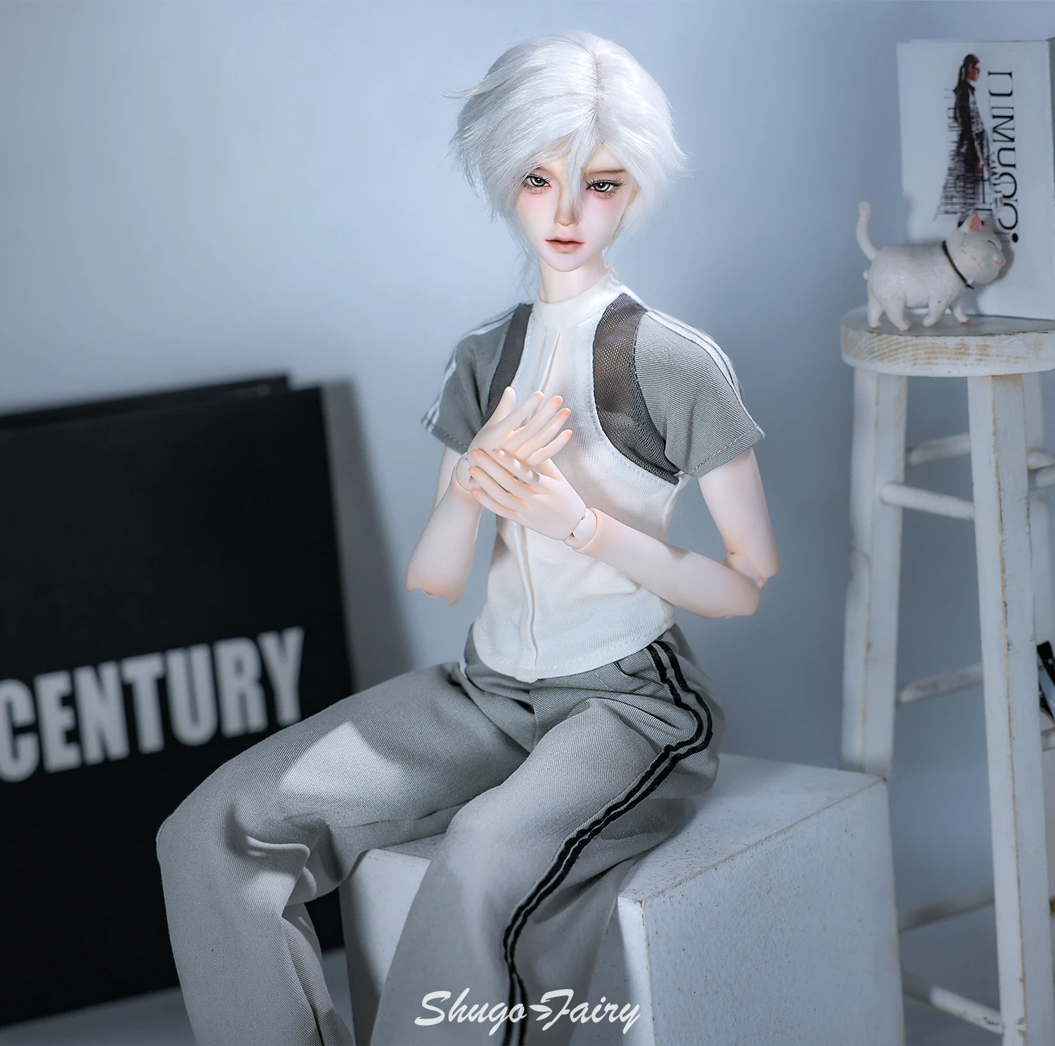 ShugaFairy 1/4 Thugoy A Fullset BJD Bubo Casual Minimalist Everyday Youth Grey-and-White Sportswear MC Resin Ball Jointed Doll