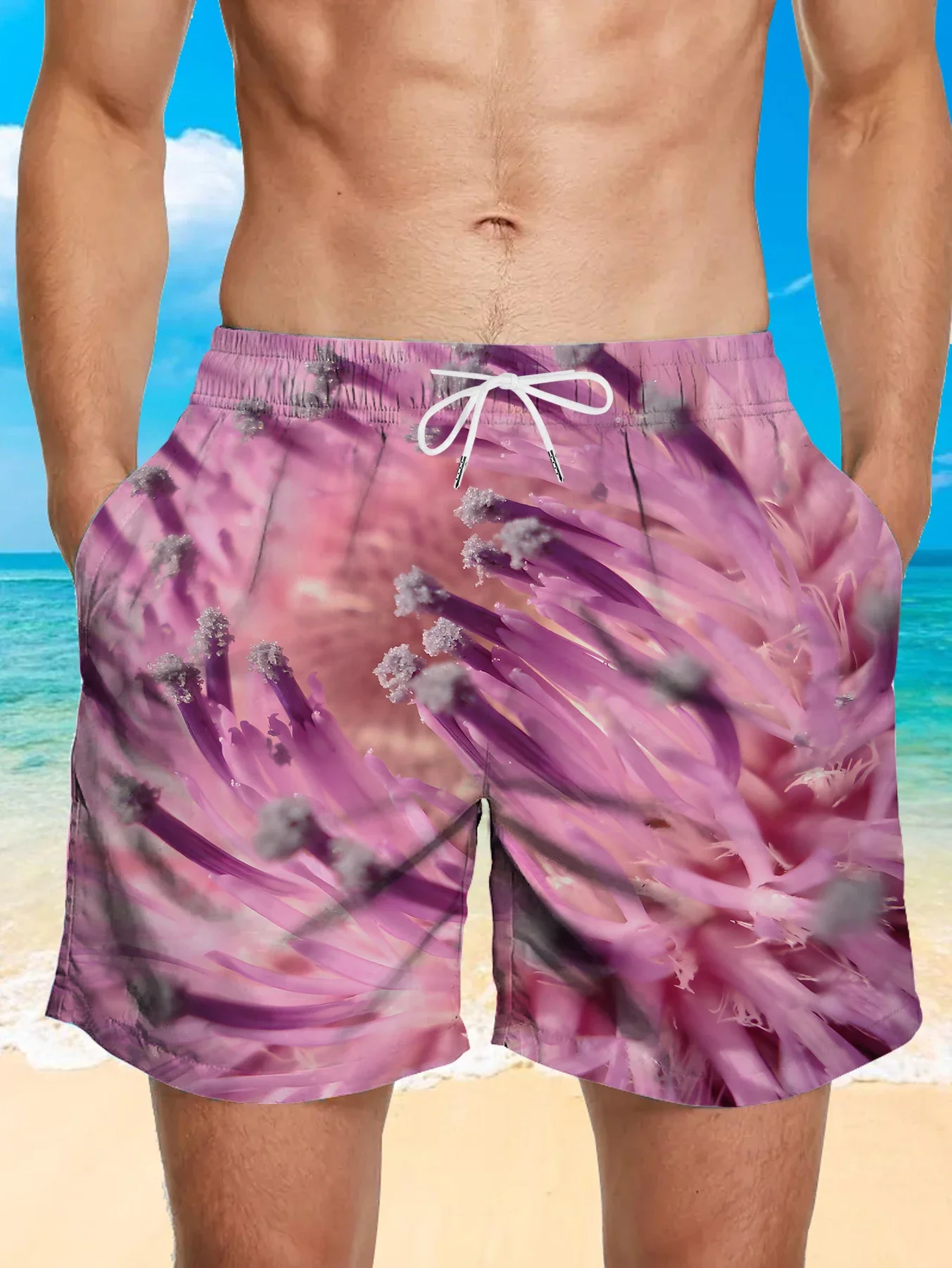 

Summer Full Print Beach Shorts Men Digital Printing Quick Dry Polyester Swim Trunks