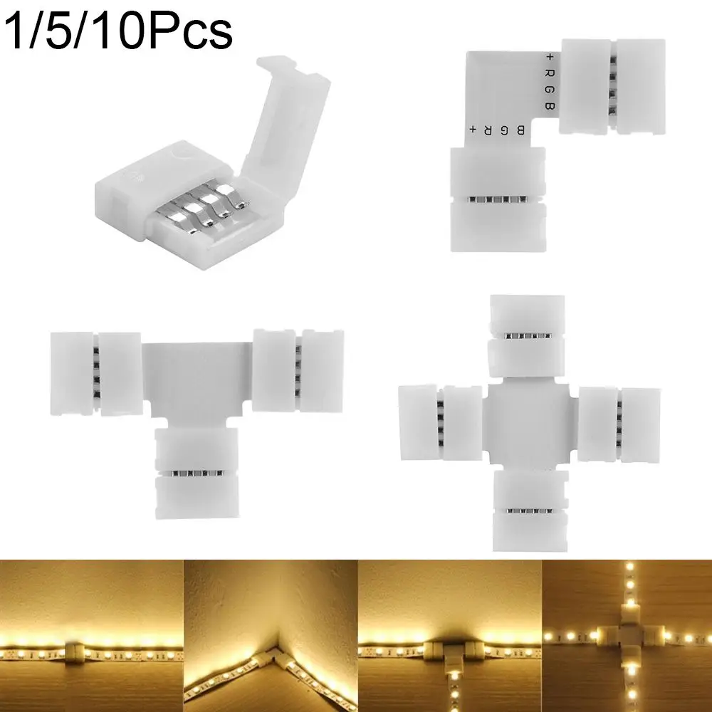 Conector de tira LED com acoplador clip, L T Cross Shape, PCB Corner, RGB 3528 5050, acessórios de luz, 4Pin, 1 Pc