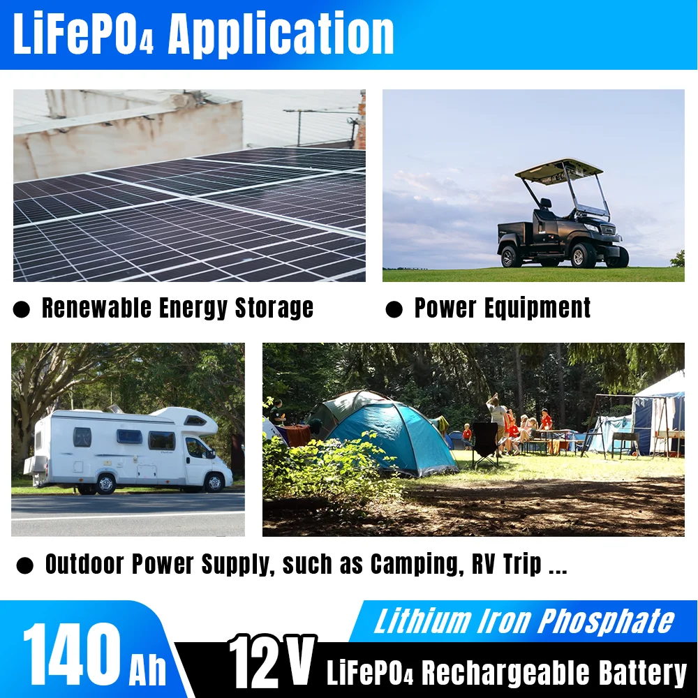 12V 50Ah Lifepo4 Rechargeable Battery Pack Lithium Iron Phosphate Built-in BMS Deep Cycle for Outdoor Campers +Charger