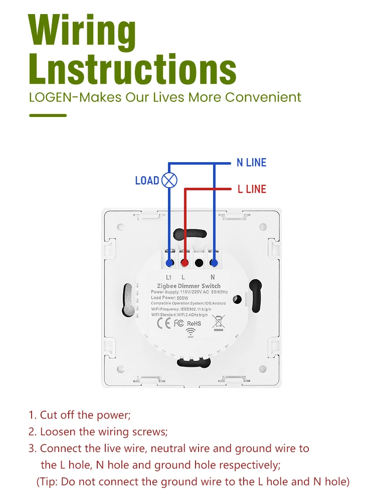 LOGEN Tuya Zigbee Dimmer Interruttore EU Parete Touch Dimmer Interruttore Vita Intelligente Controllo Vocale Alexa Google Casa Alice 220V Necessità