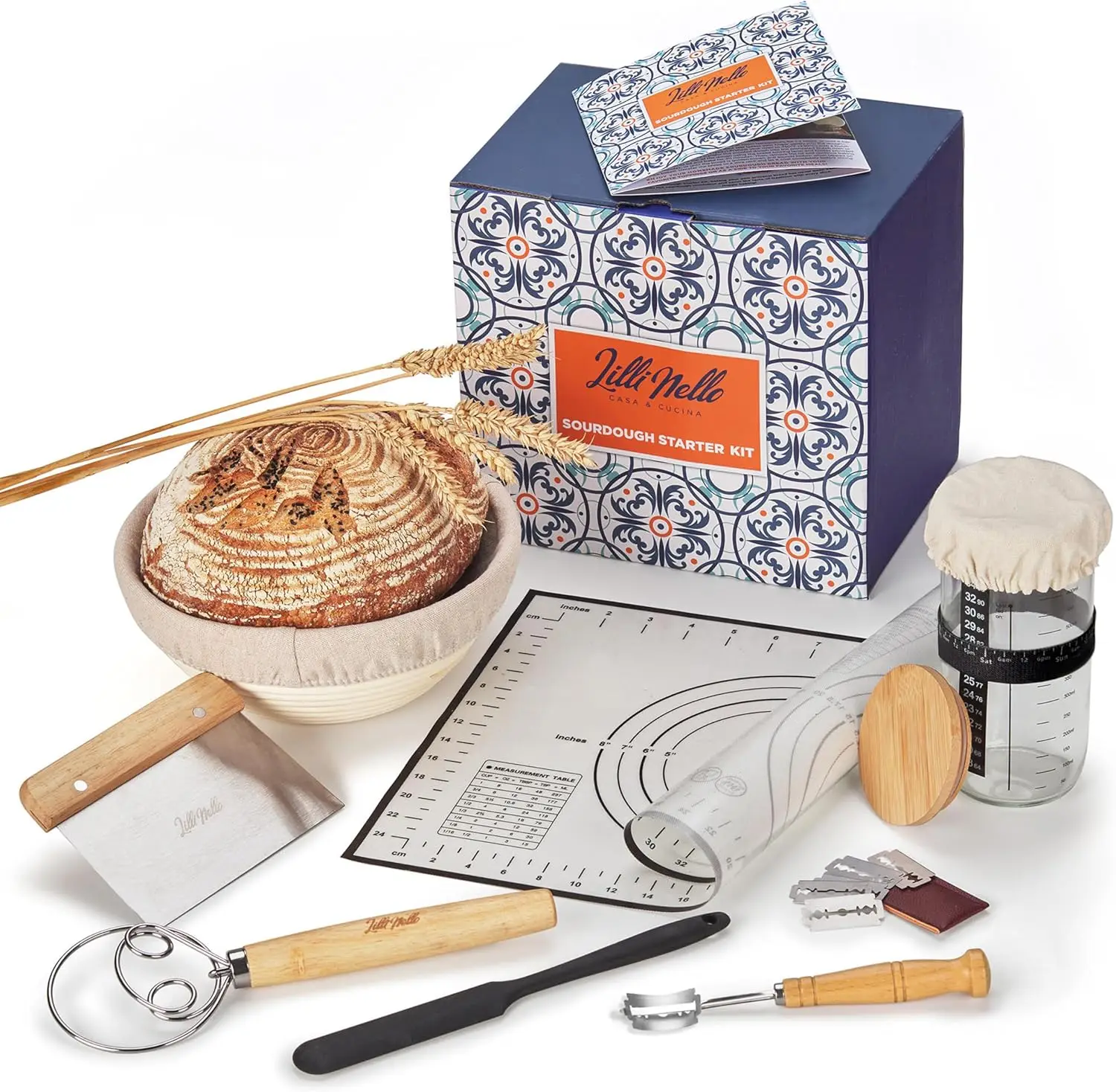 

Complete Sourdough Baking Kit with 18 Tools, Includes Proofing Basket and Starter Jar for Homemade Artisan Bread