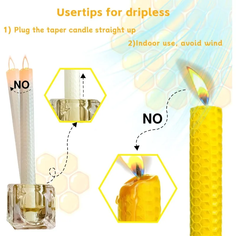 14pcs long beeswax candles 20*2cm, black candle holders, smokeless and scentless, for weddings and holiday decorations