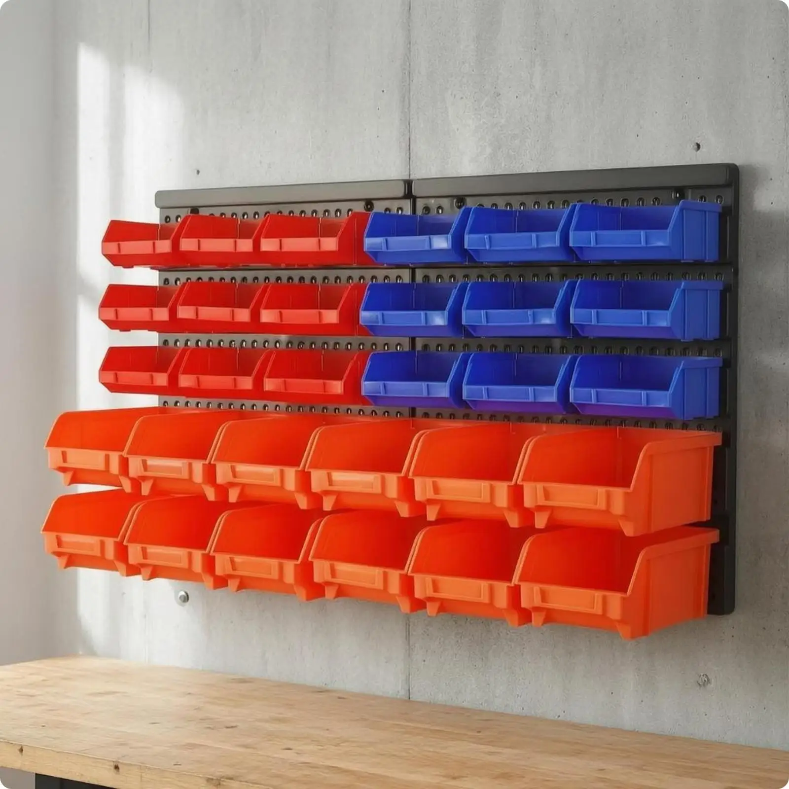 Wall Hanging Pegboard Organizer with 30 Removable Bins for Workshop Craft Area Household Use