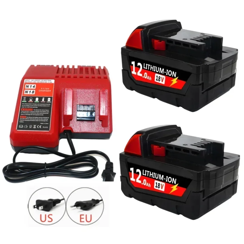 12000mAH For Milwaukee M18 18V Replacement  M18B5 XC Li-ion battery 48-11-1815 2604-20 48-11-1850 2604-22+Charger