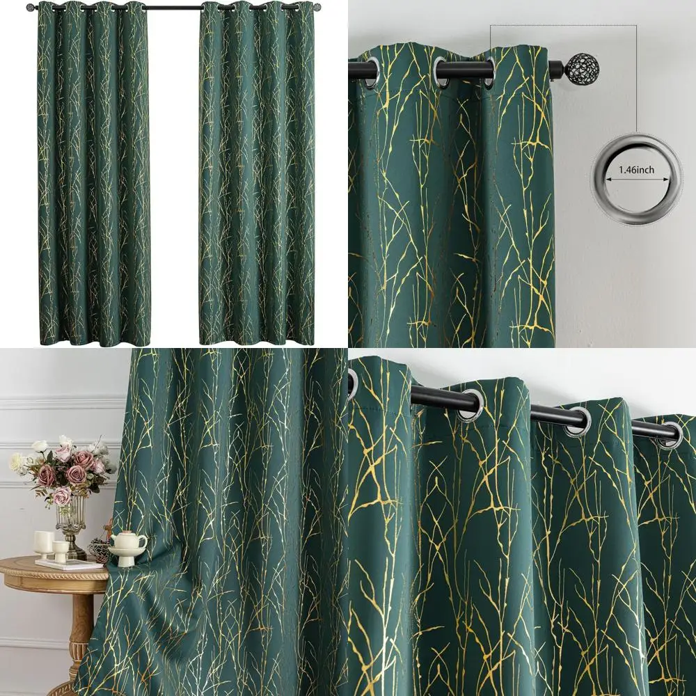 

Blackout Window Curtains for Bedroom - 52W x 84L, Green with Gold, Set of 2
