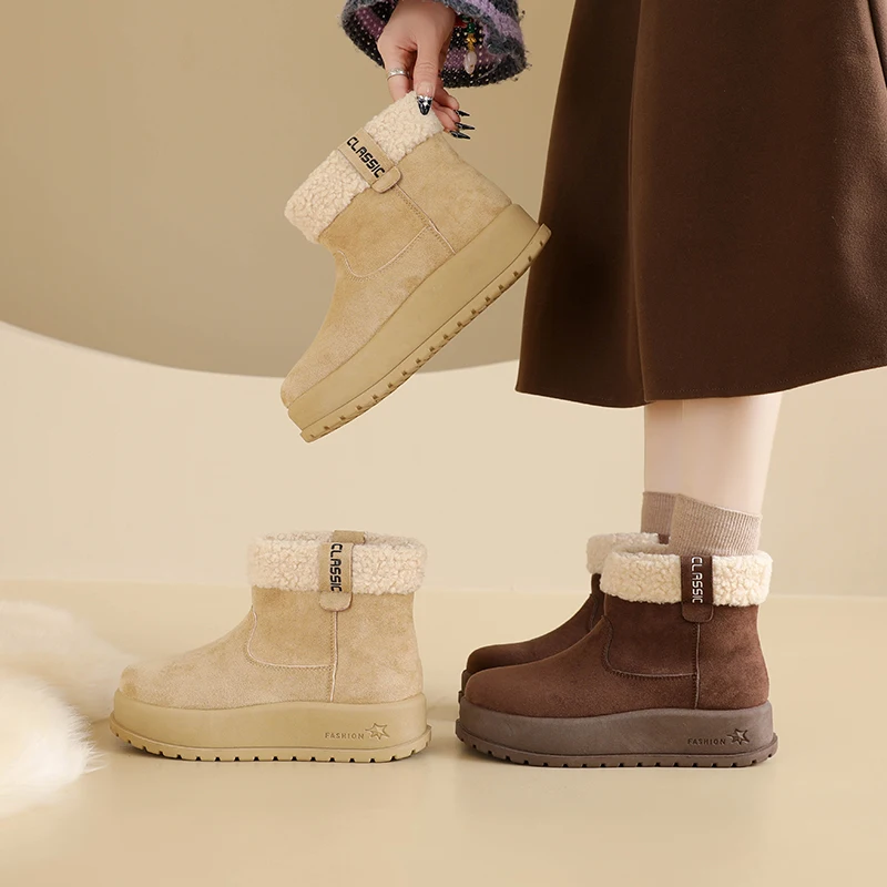 

Winter Retro Snow Boots Women Flat Bottom Warm Cotton Shoes Korean Style Student Booties Hot Sale Season Ankle Boots Footwear