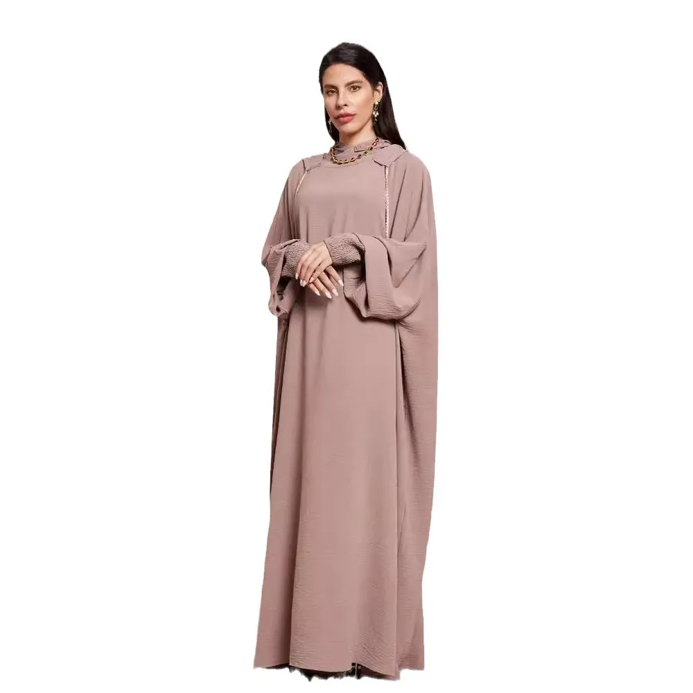 Nouvelle mode musulmane 2025 femmes couleur unie décontracté à la mode élégant à manches longues à capuche Abaya femme Jalabiya vêtements manteau robes