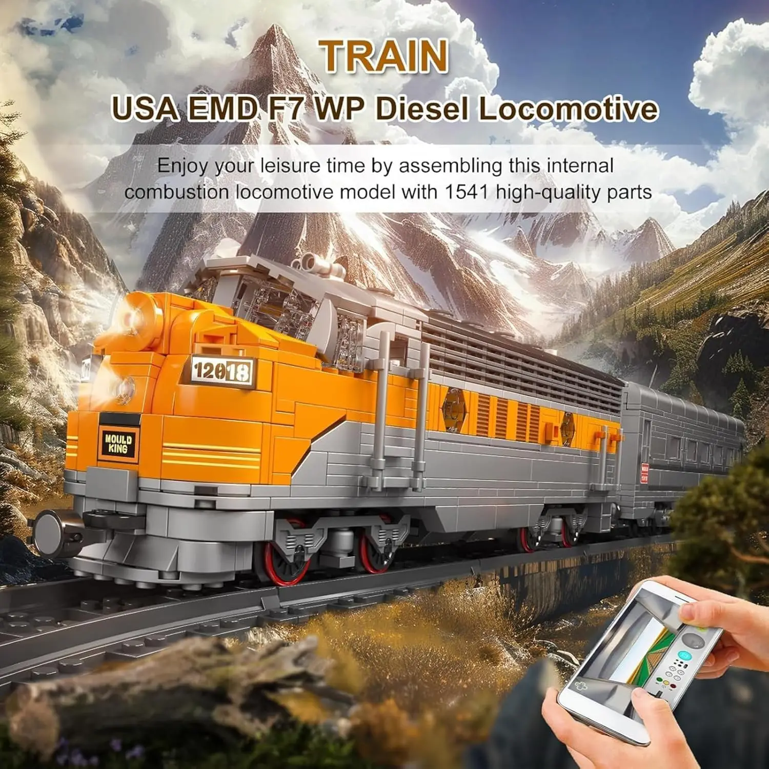 مجموعات مكعبات بناء القطار، مجموعة مكعبات بناء نموذج قاطرة الاحتراق الداخلي MOC EMD F7، هدية لعمر 14+/بالغين (1541 فطيرة