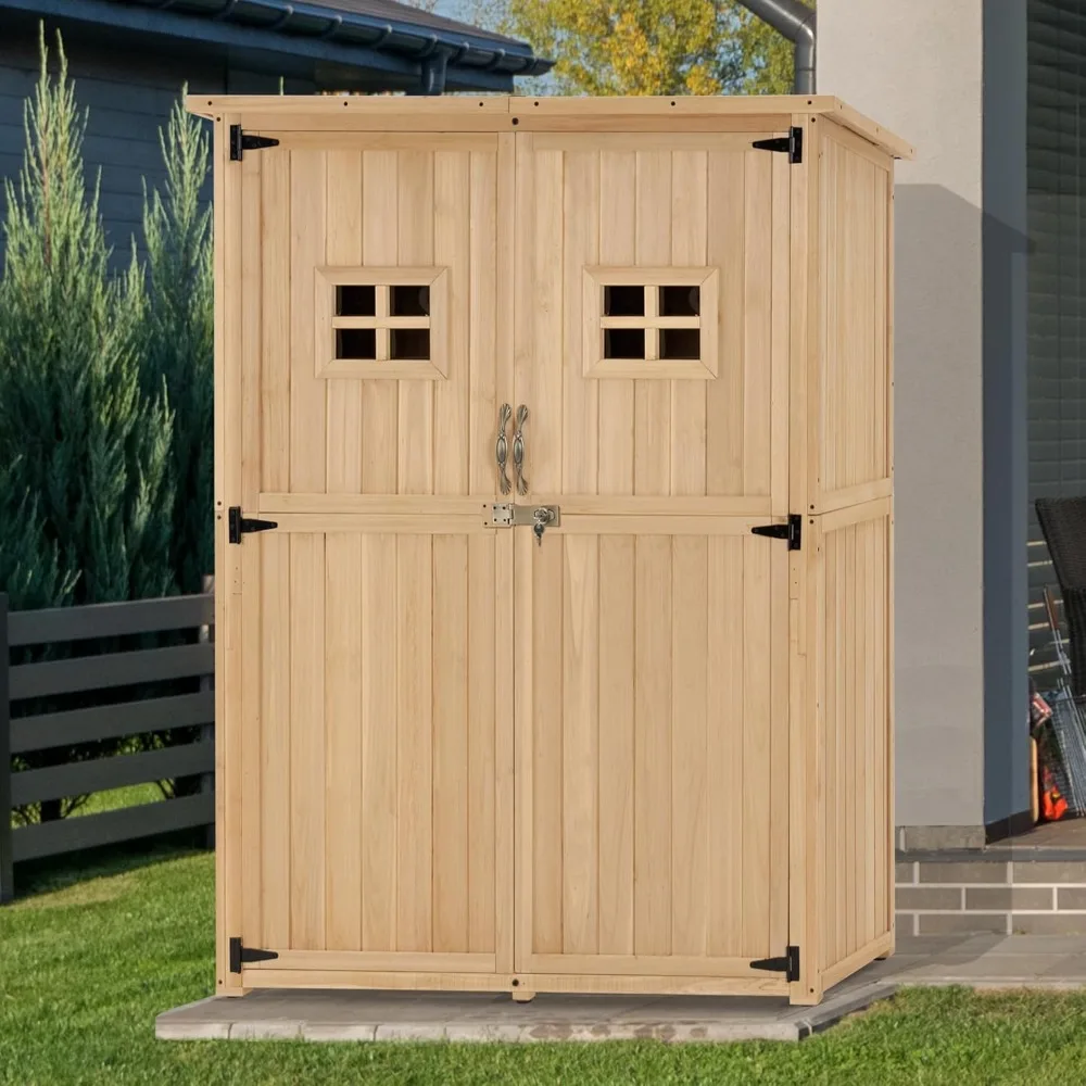 Large Wooden Outdoor Storage Shed with 2 Shelves, Oversize Garden Tool Shed with Lock, Outdoor Storage Cabinet