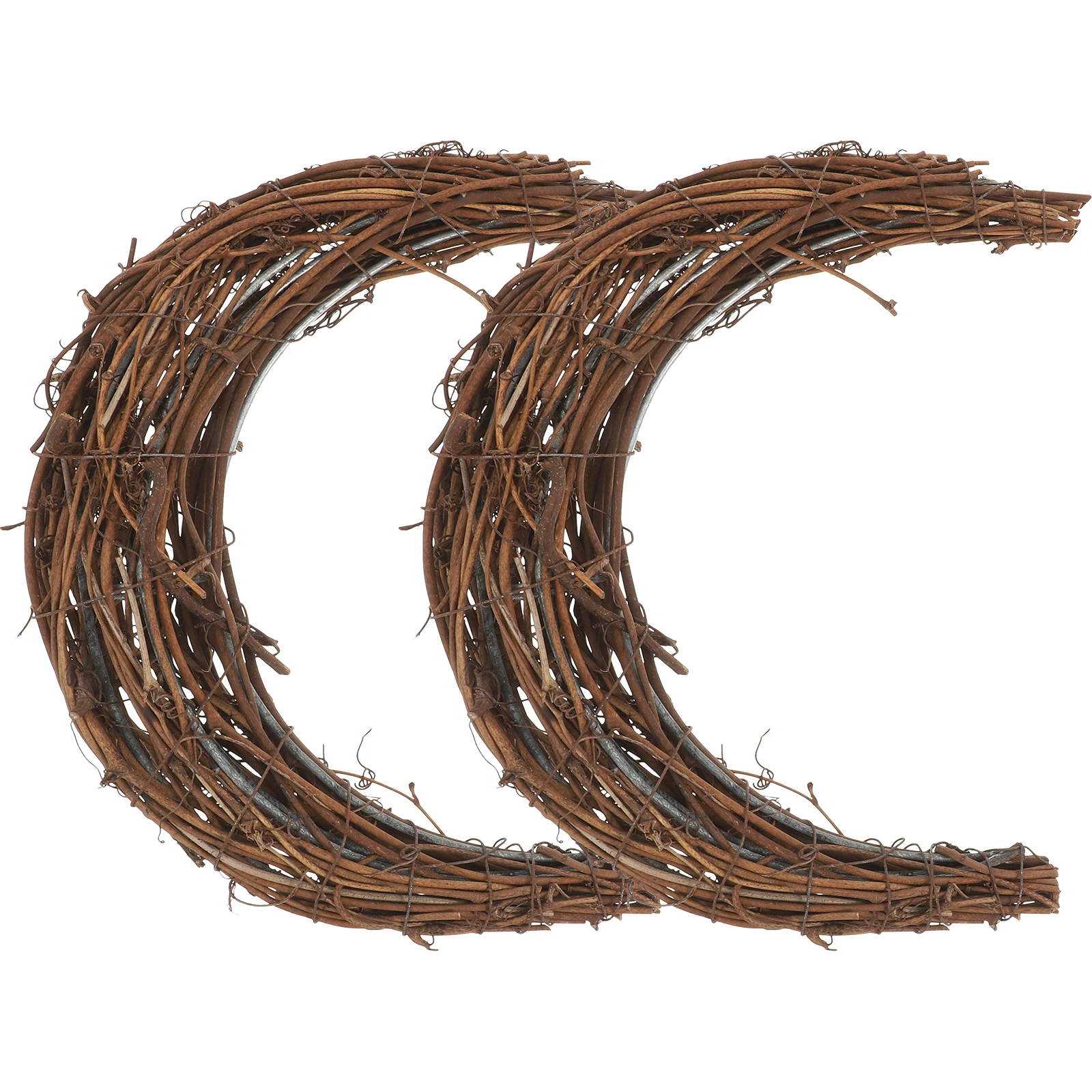 

2pcs Ring Moon-Shaped Floral Frame Natural Vine Wall Hanging Craft Diy Wreath Circle Festival Holiday Party Decor Diy Garland