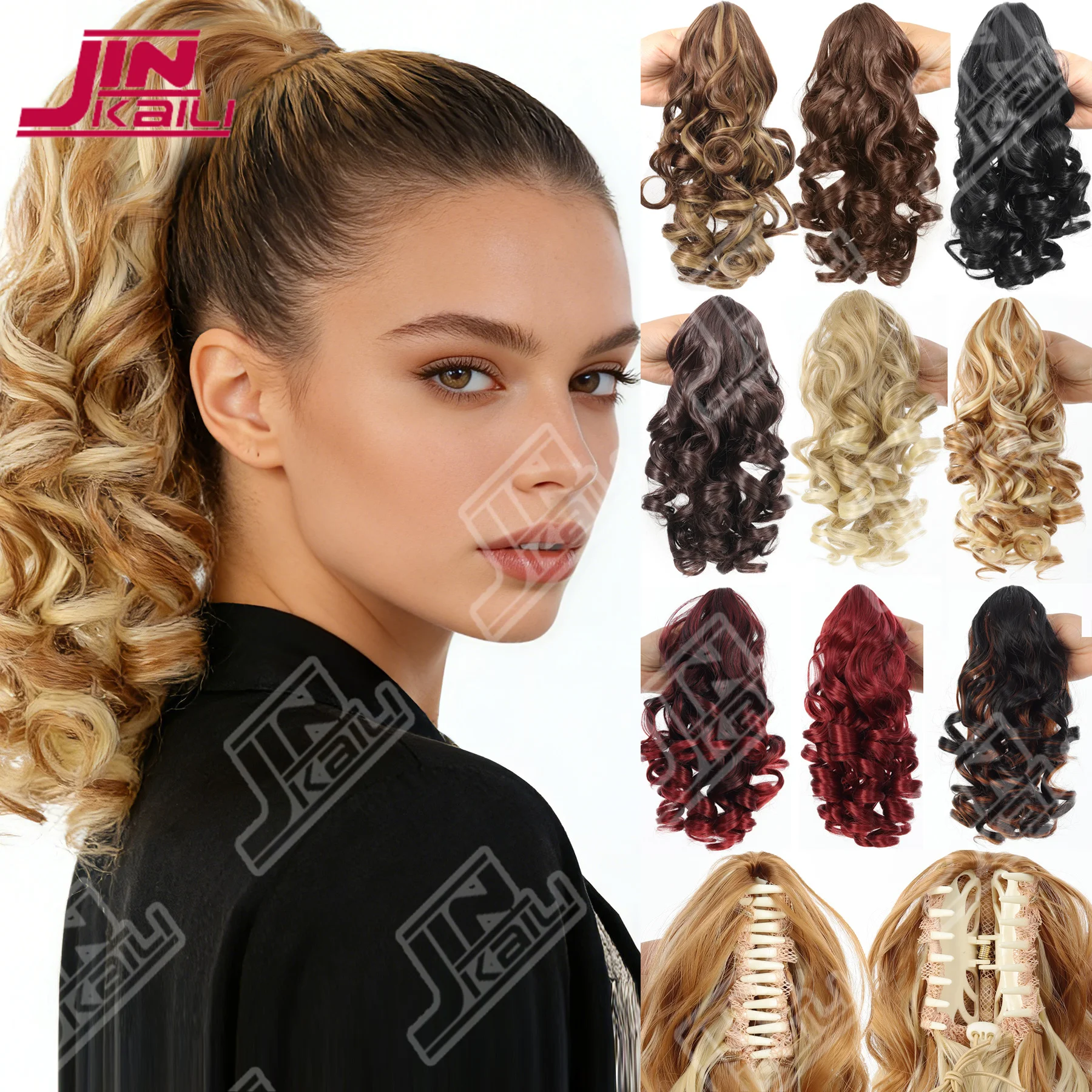 

Short Roman scroll Synthetic Ponytail for Women Black Grey Ombre Claw Clip in Ponytail Hair Extensions Daily Use Party Fake Hair