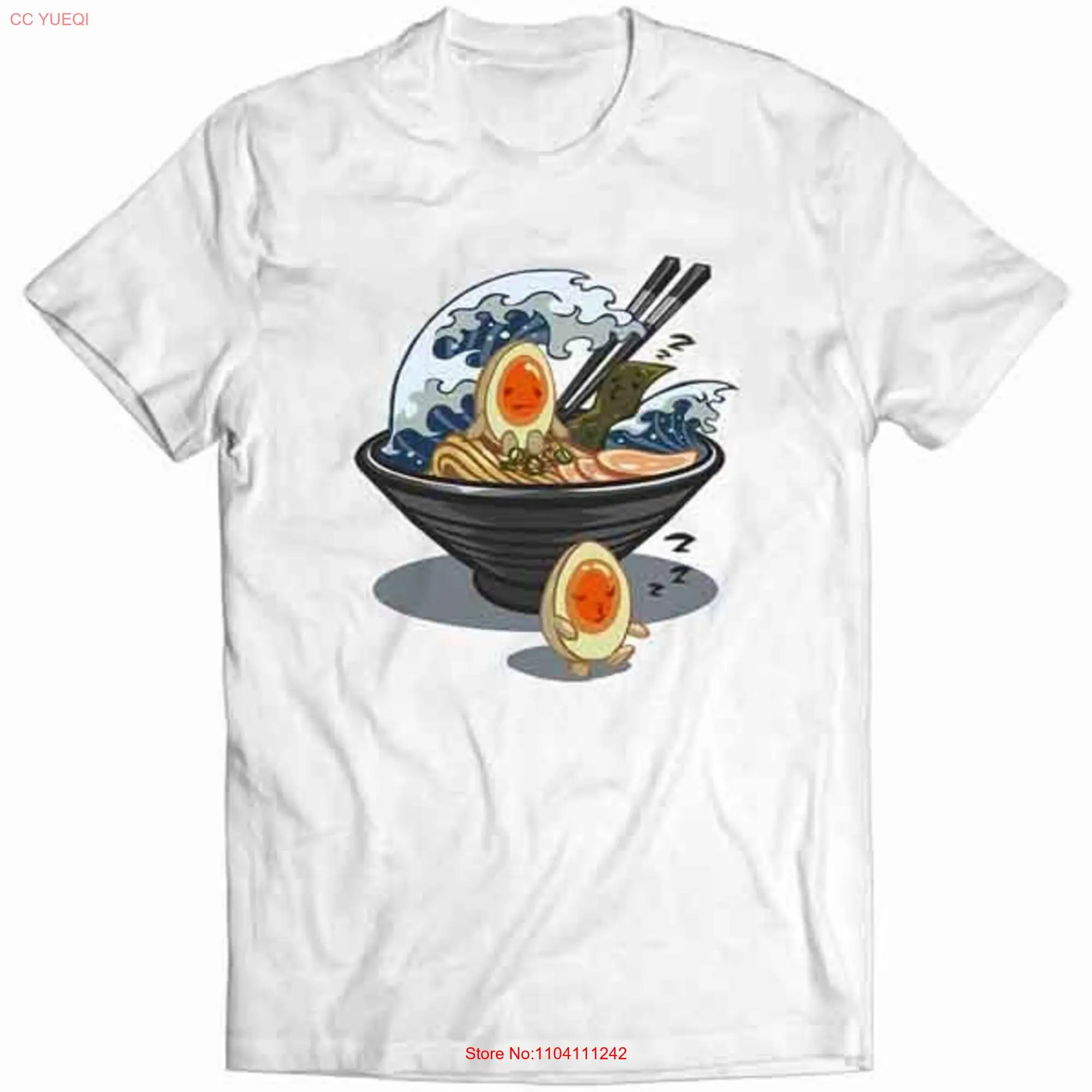 Funny Japanese Tsunami Ramen Noodle and Sleep Walking Egg  Youth T Shirt PrintStarT long or short sleeves