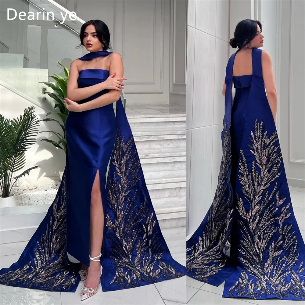 

Customized Saudi Arabia Prom Gown Dearin Spaghetti Strap Column Floor Length Skirts Embroidery Bespoke Occasion Dresses Evening