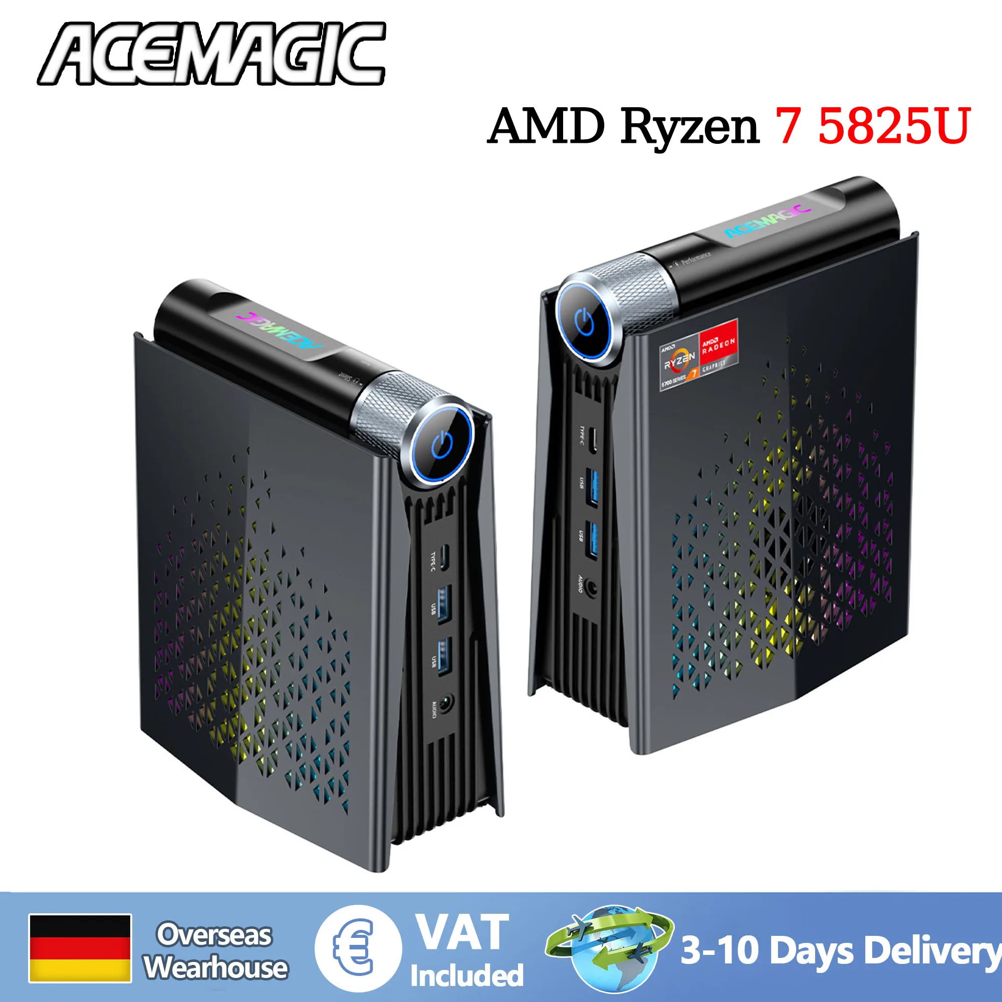 ACEMAGIC S3A Mini PC Gaming AMD Ryzen 7 5825U RAM 16/32GB DDR4 512GB/1TB SSD Gamer ordinateur RVB contrôle de la lumière WiFi6 B