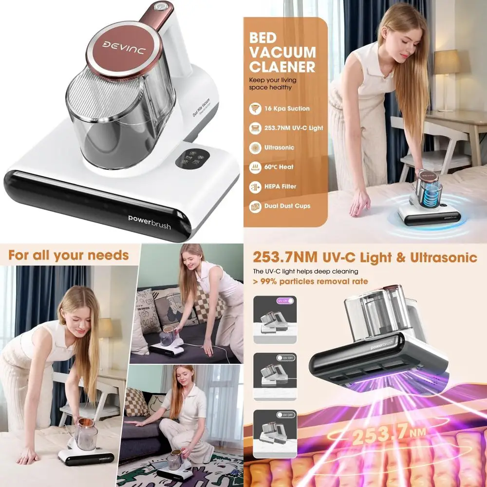 

Corded Handheld Bed Vacuum with 16 KPa Suction, UV-C Light, HEPA Filter & Heat for Sofas, Cribs, Upholstery